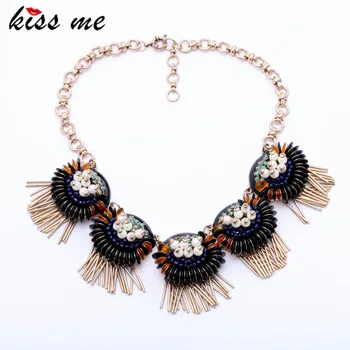 

Bohemain Simulated Pearls Stamen Flower Pendants Women Tassel Necklace Statement Jewelry Factory Wholesale