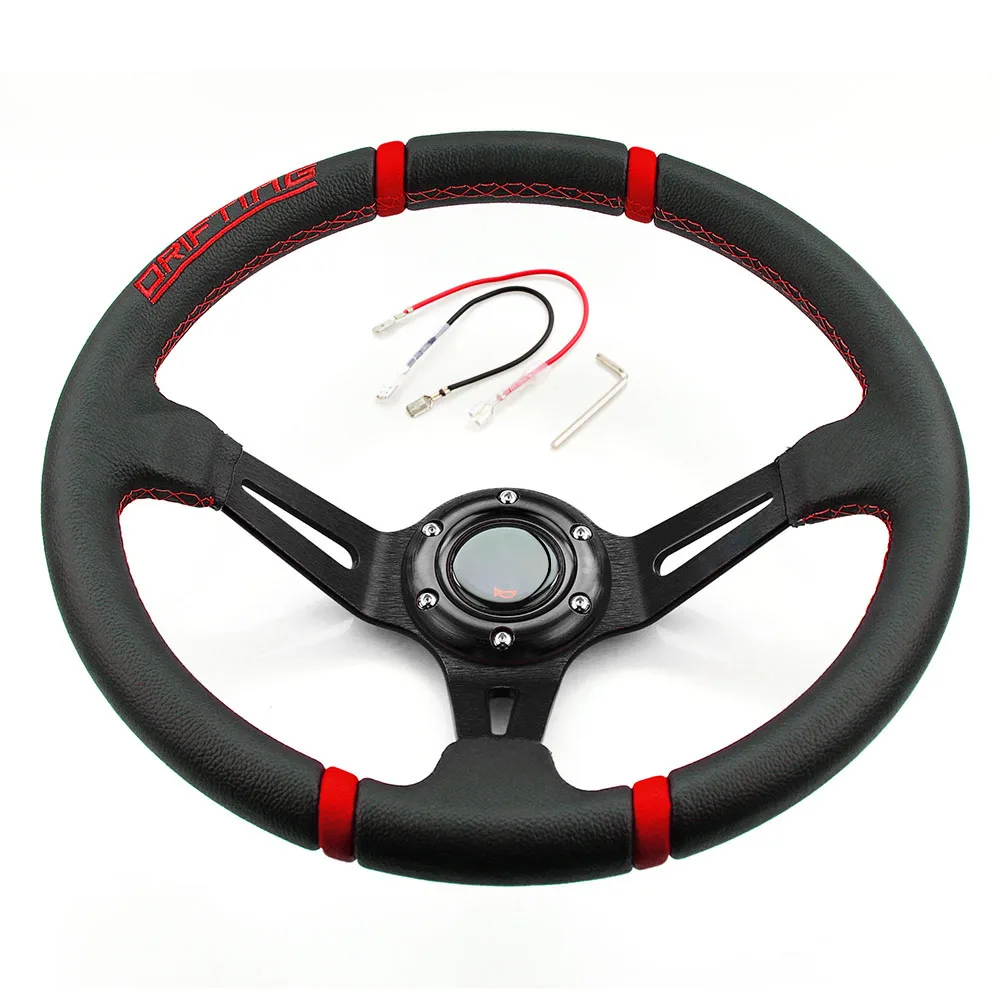 

RASTP-14inch Deep Dish Drifting Sport Steering Wheel Leather Surface Racing Style with Logo RS-STW002