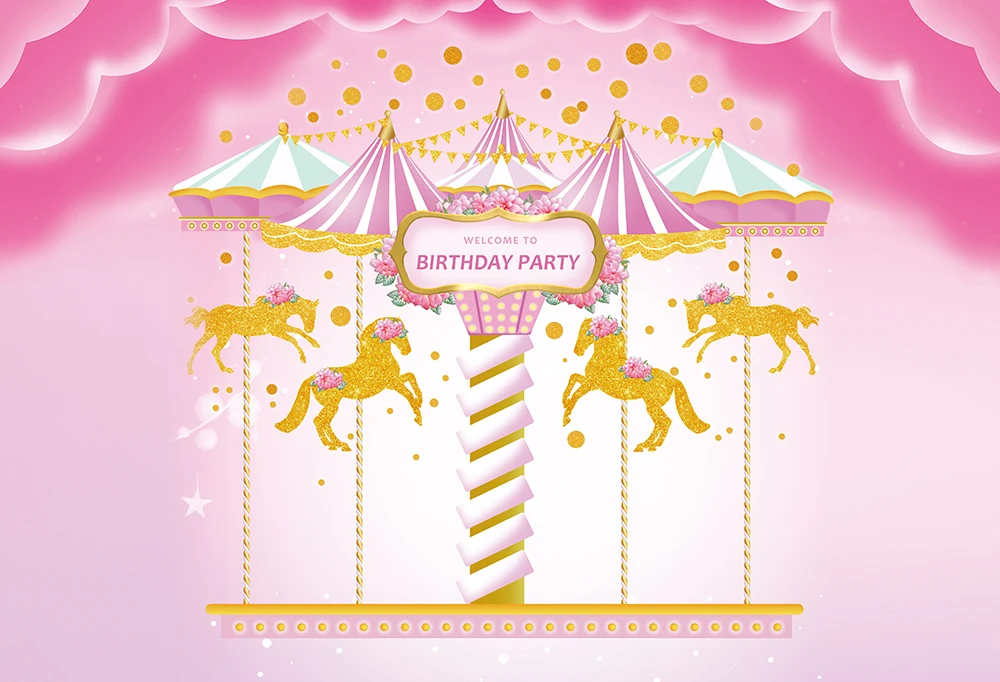 Birthday Pink Carousel Backdrop Baby Showe Party banner Girls Shooting Photo Photography Background Props photo booth w1863