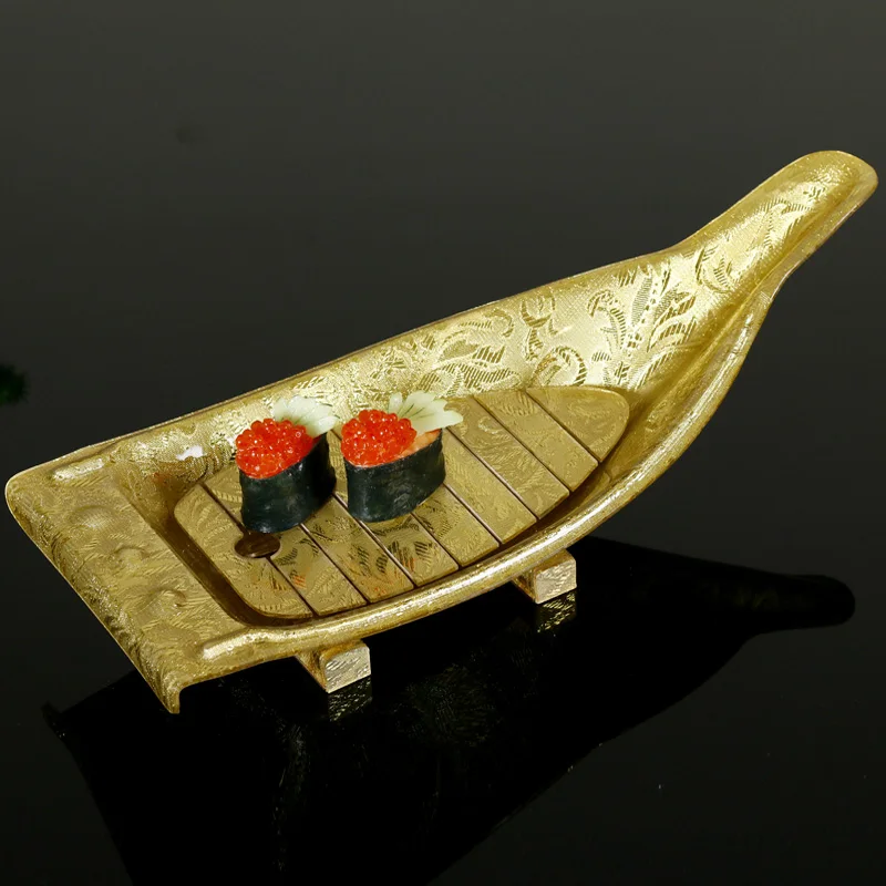 Золотой стопы с акрил лосось сашими суши японский ресторан лодка Ассорти Холодных Блюд с посуда сухой ледяной дракон bo