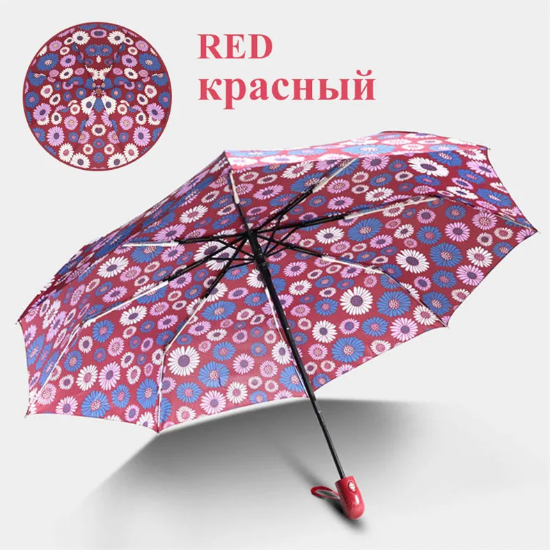 Модный Цветной Автоматический детский зонтик с ручкой, женский, 3 сложения, прочный, ветрозащитный, Мужской зонтик для подарка, зонты от солнца с цветами