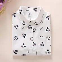 Новинка весны, Женская хлопковая рубашка с длинным рукавом высокого качества, Повседневная блуза с принтом собаки из мультфильма, рубашки, облегающие белые топы, блузы