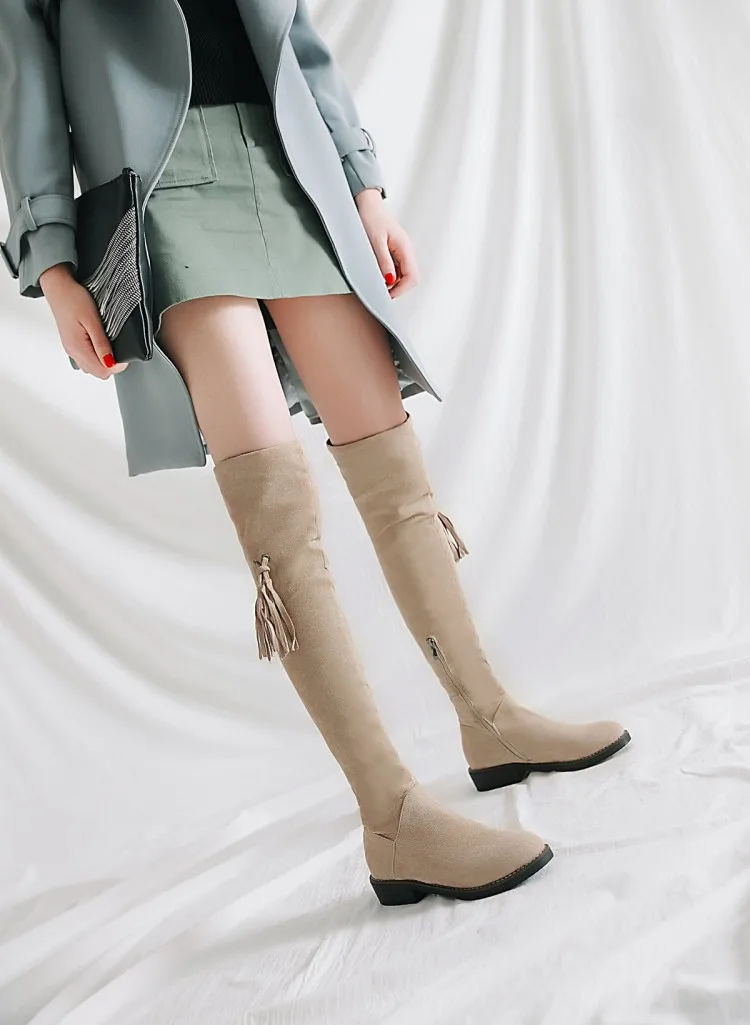 Big Size 9 10 11 12 thigh high boots knee high boots over the knee boots women ladies boots Tassel pendant side zipper