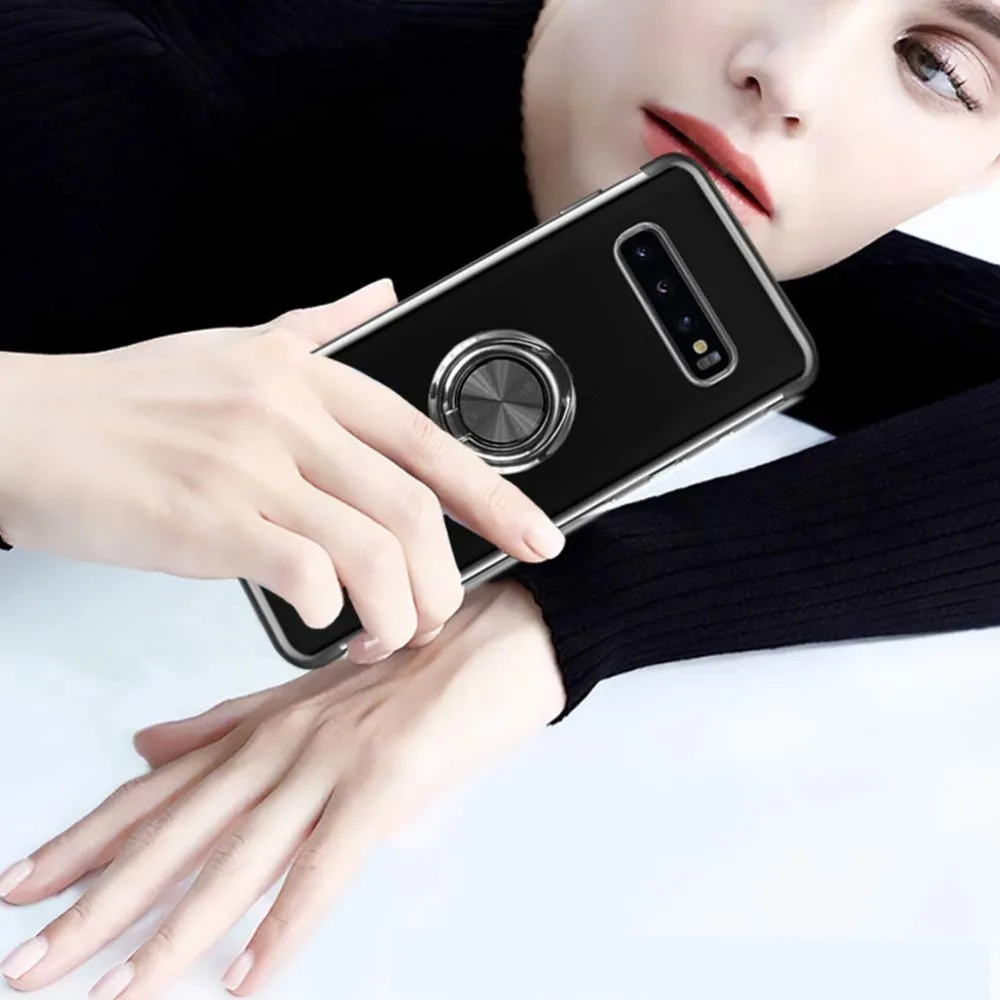 Case For Samsung Galaxy S10 E S10 Plus Cover Ring Kickstand Magnetic Car Mount Plating TPU Case For Samsung Galaxy S9 S8 Plus (10)