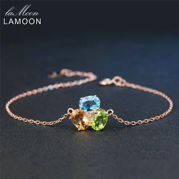 

LAMOON 925 Sterling-silver-jewelry Bracelets for Women Rose Gold-Plated Charms Citrine Peridot Topaz Fine Bangle Bijoux HI022