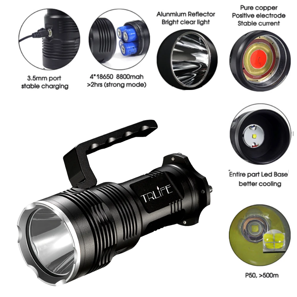  7200Lums LED Lantern Searchlight XHP50 18650 LED Flashlight Torch Light Rechargeable Battery Alumin - 32944698056