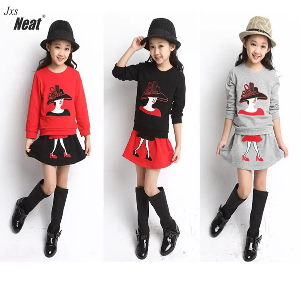 Girl suit brand 2017 spring and autumn burst 100 cotton comfortable creative T shirt and skirt