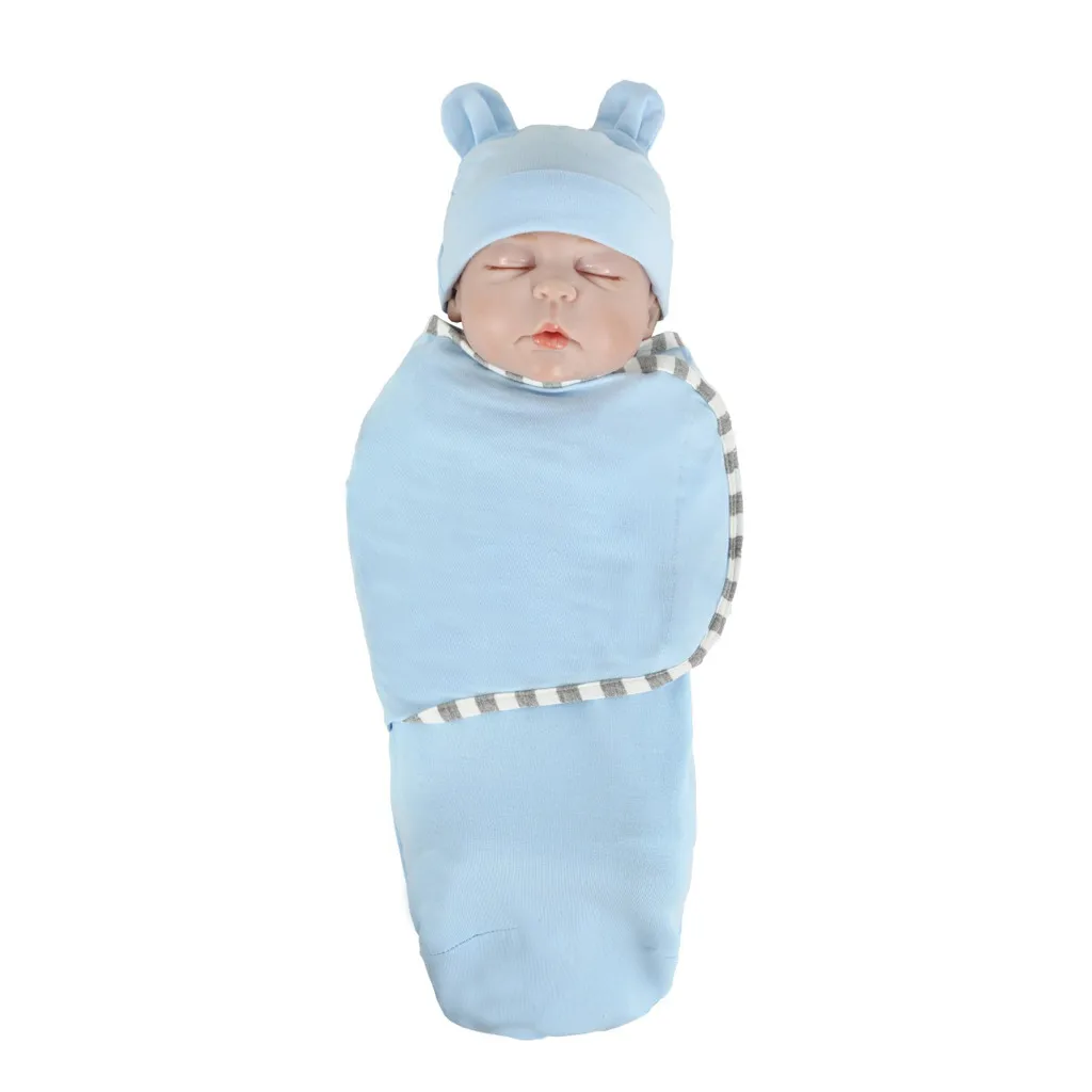 Носки для новорожденных хлопковые спальный мешок пеленать однотонные спальный мешок со спальным мешком коляска Обёрточная бумага+ шляпа Bebe мешки спальный мешок на лето z6 - Цвет: LB