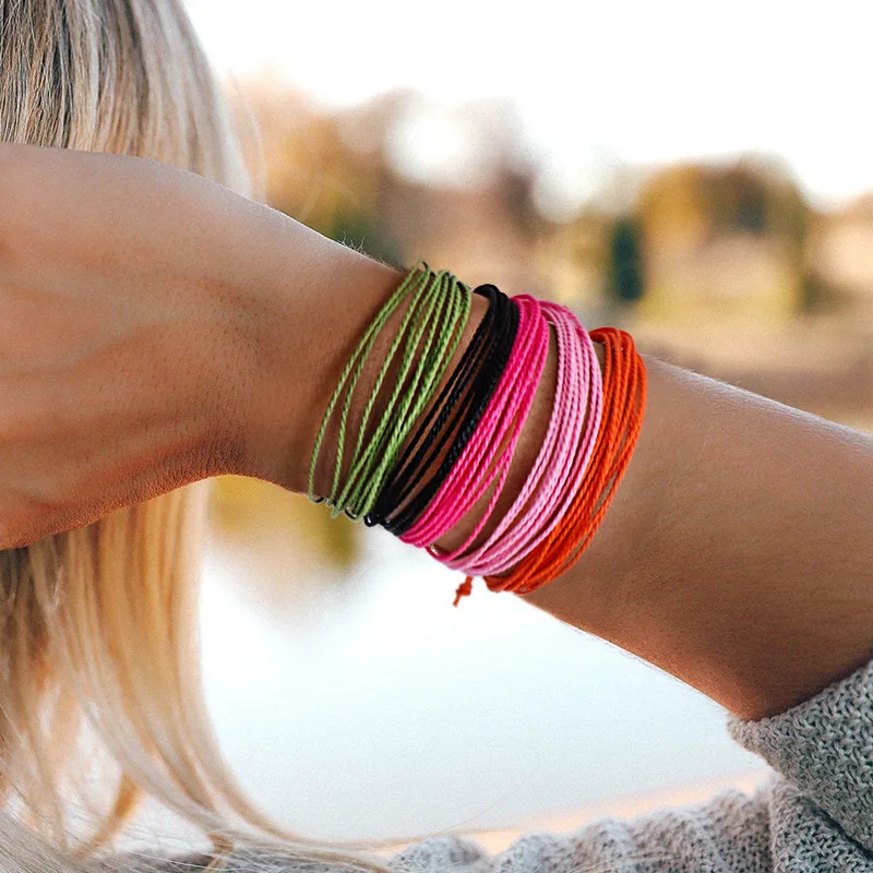 

Bohemian Colorful Wax String Bracelet For Women Woven Rope Pure Life Friendship Bracelets Summer Beach Boho Armband Jewelry