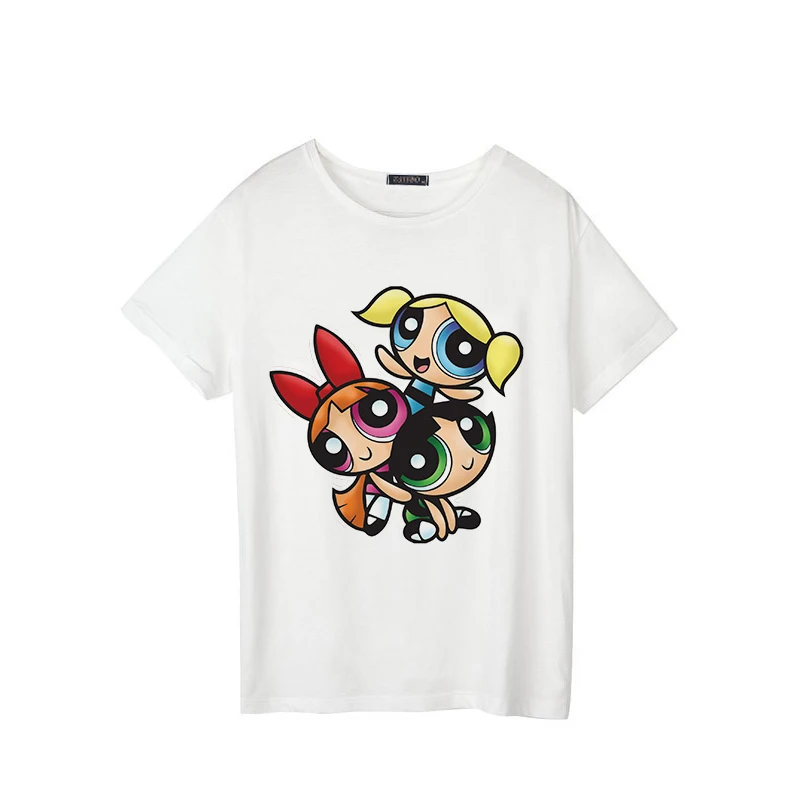Летняя футболка для девочек с надписью «Powerpuff» Новая модная Милая футболка с короткими рукавами с рисунком из мультфильма «big code S-2XL» Повседневные Забавные футболки