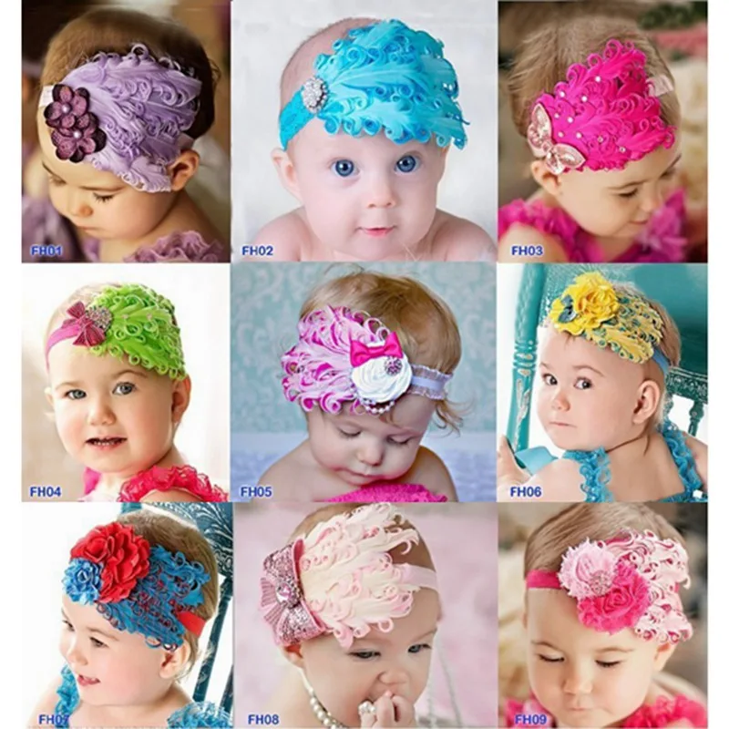 

Handmade Elastic Flower Baby Headband Bebe Feather Head Band Tiaras Infantil Acessorios Para Cabelo Baby Girls' Hair Accessories