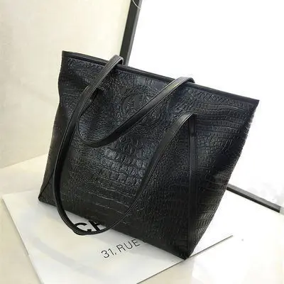 

Fashion Women Tore Bag Crocodile Texture Leather Shoulder Bag Lager Shopper Handbag Luxury Ladies Office Handbags Beige 2019 New