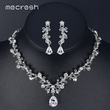 

Mecresh Luxury Cubic Zirconia Bridal Jewelry Sets Leaf-Shape Crystal Rhinestone Party Wedding Jewelry Necklace Sets MTL486