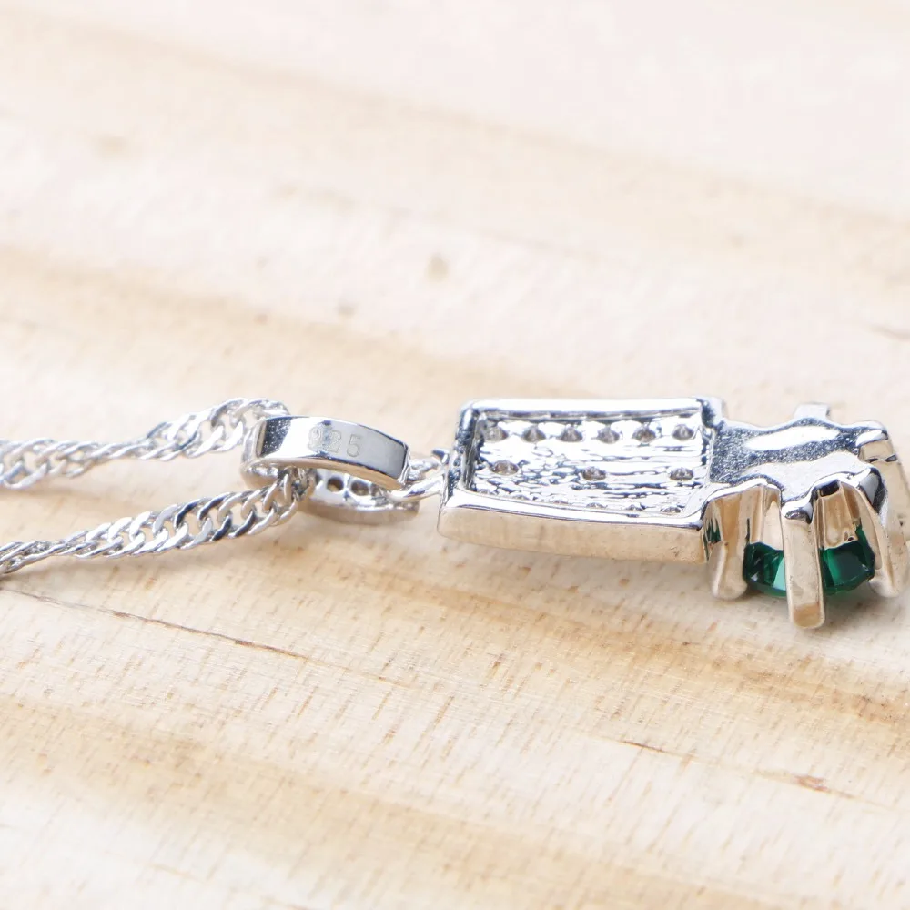925 пробы серебряная бижутерия наборы для свадьбы для женщин зеленый CZ серьги браслет ожерелье кулон кольца свадебный набор подарочная коробка