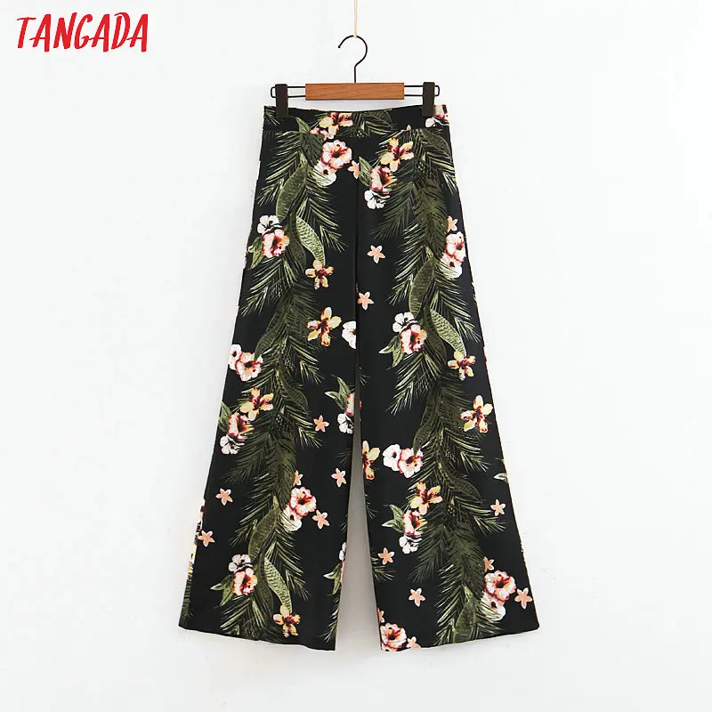 

Tangada summer women flower print wide leg pants zipper retro female boho casual cozy ladies loose trousers mujer QB129