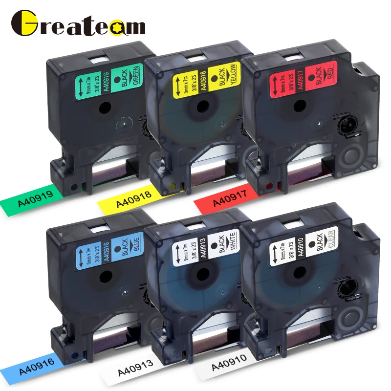 

Greateam 6pcs/lot 9mm Compatible Dymo D1 Label Tape 40910 40913 40916 409017 40918 40919 for Dymo Label Manager 160 280