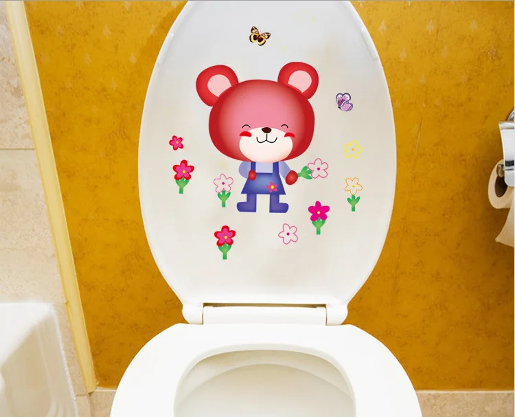 Bathroom Cartoom Bear Toilet Sticker Home Decor Refrigerator Swimming