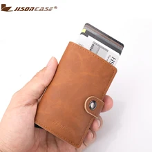 

Jisoncase Card ID Holders Leather Hasp Minimalist Small Aluminium Cards Holder Wallet For Man Woman Wallets Purse 2018