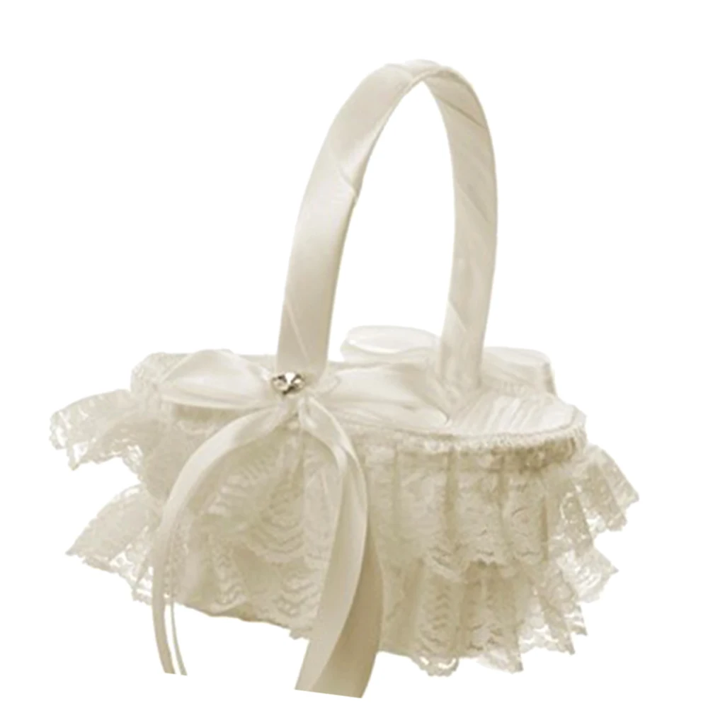 Wedding Flower Baskets Lace & Ribbon Bride Bridesmaid Wedding Bouquet White Flower Basket Flower Girl Basket