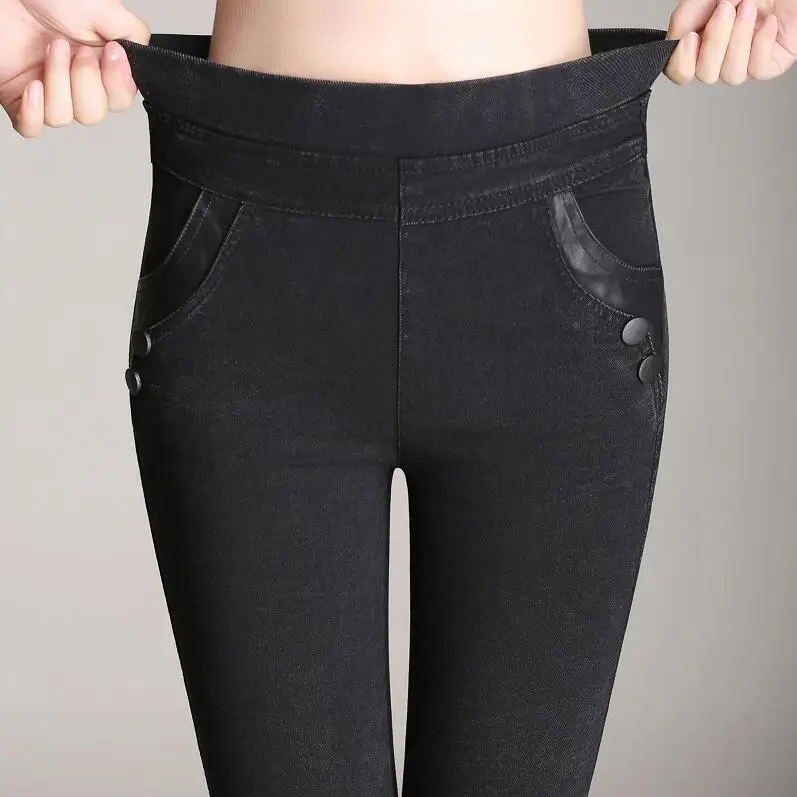 Женские брюки с высокой талией, новинка, обтягивающие, тянущиеся, узкие брюки, черные, плюс размер, XS-5XL
