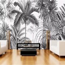 Papel pintado personalizado Beibehang, Vintage europeo, pintado a mano, blanco y negro, sofás, Mural de la selva, fondo de la TV, papel tapiz 3d de pared