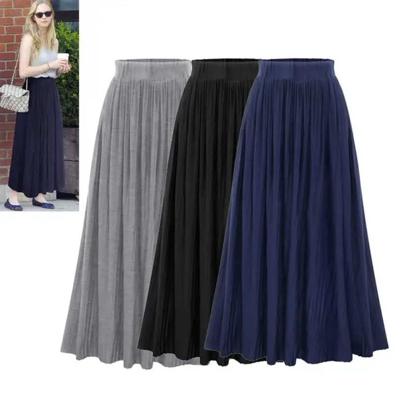 Wholesale 2017 Popular Long Fold Skirt High Class Style Women summer pleated High Waist long