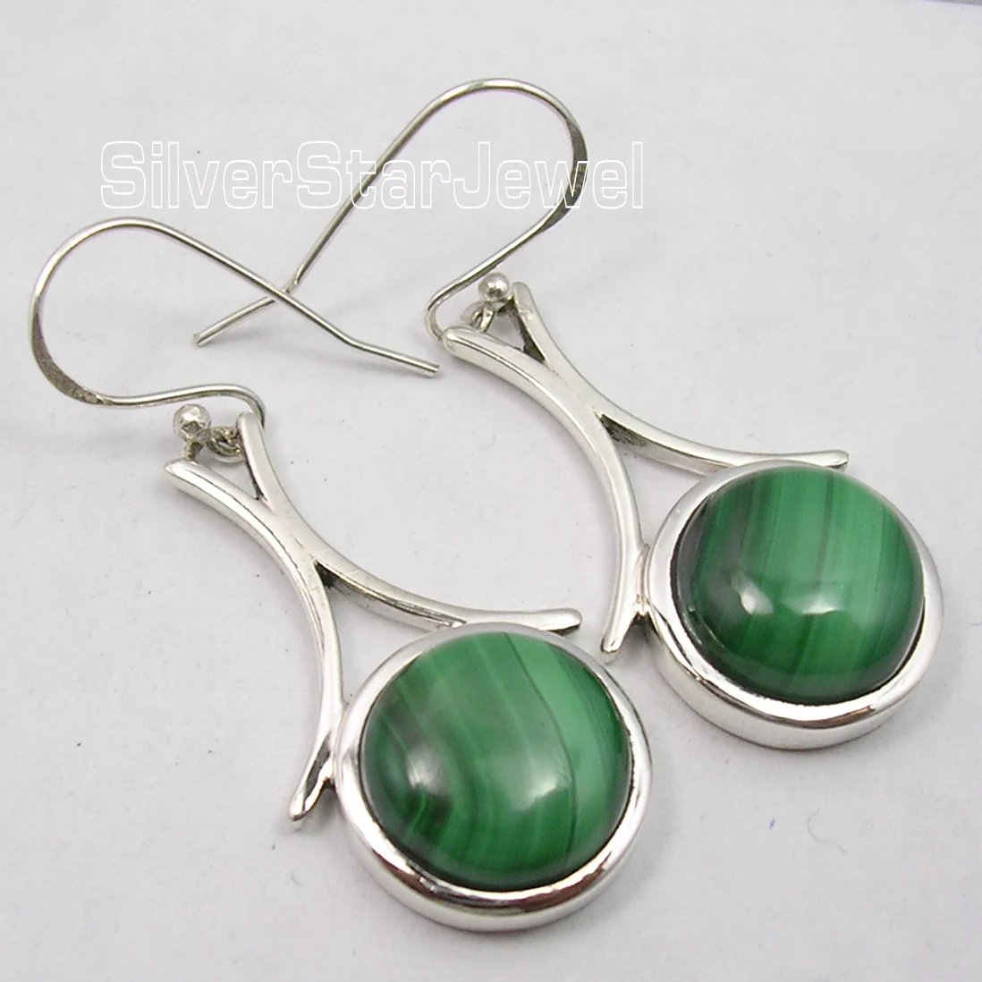 

. Silver MALACHITE EXCLUSIVE GORGEOUS Earrings 4.4CM