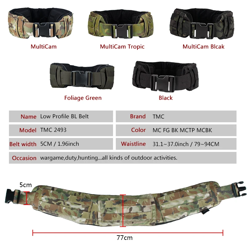 TMC низкопрофильный ремень BL Wargame мягкий поясной Molle пояс для Мультикам зеленый