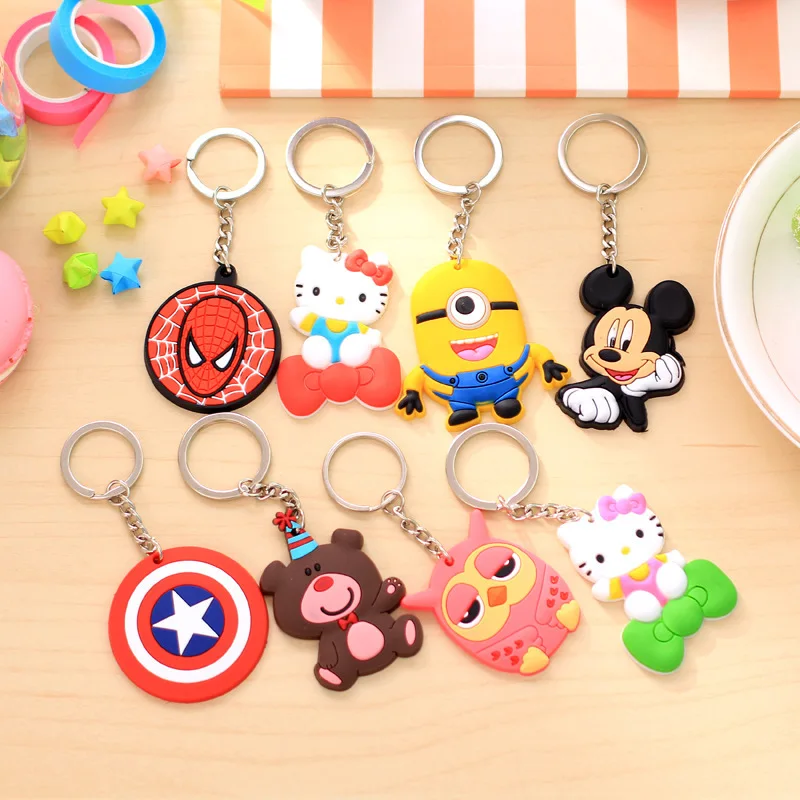 1Pcs Cute Cartoon PVC Keychain Hello Kitty Owl Mickey Minnie Key Holder For Women Kids Key Chain