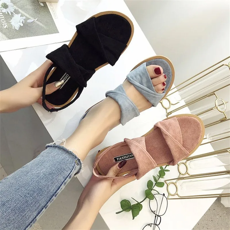 

Summer New Female Sandals 2019 Fashion Flat Solid Color Shallow Shoes Korean Leisure 3 Colors Sandals for Women