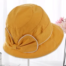 HT2233 весна лето шляпы от солнца для женщин Твердые Простые хлопковые Панамы милый бант Упакованные шляпы для рыбалки дамы рыбацкие шапки
