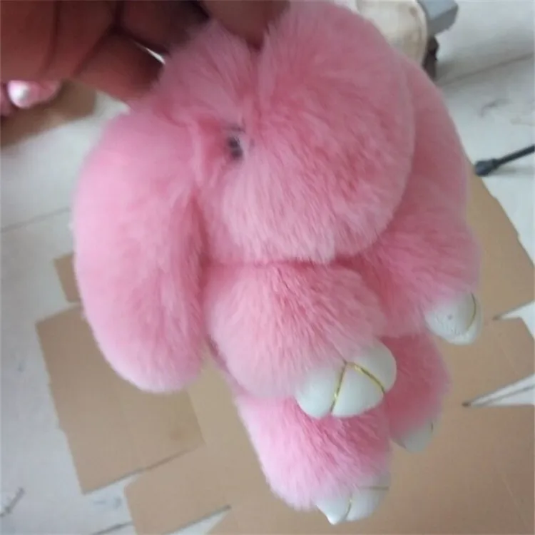 Искусственный мех Рекс кролик брелок помпоны кролик брелок для женщин брелок заяц игрушка автомобиль брелок держатель куклы сумка ювелирное изделие в подарок с подвесками - Цвет: 15cm Light Pink
