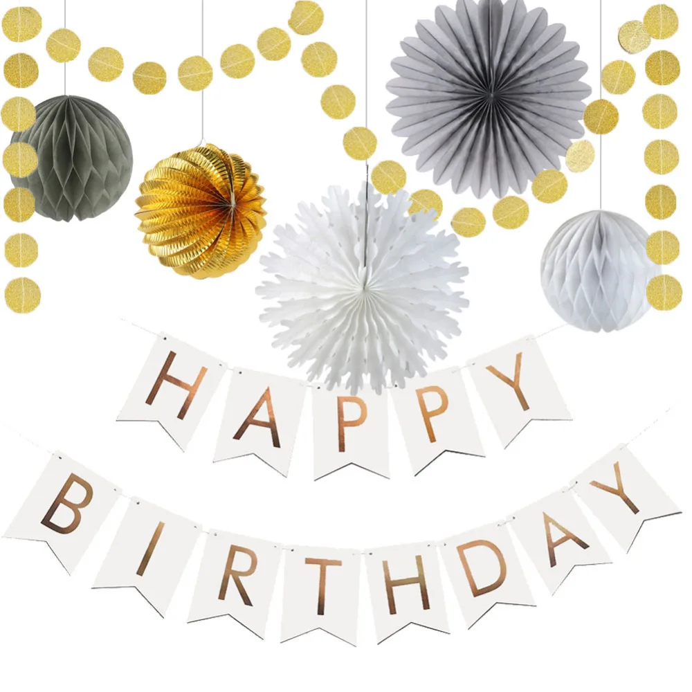 Birthday Party Hanging Paper Decoration Kit Gold Pleated Watermelon Lantern Banner Tisue Fans Honeycomb Balls Decor | Дом и сад