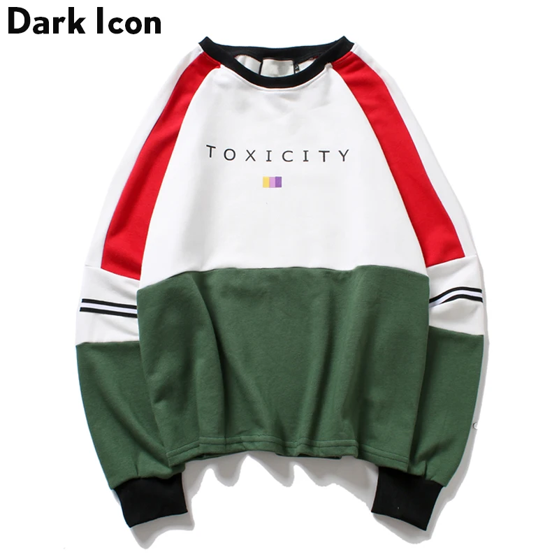 DARK ICON Drop Shoulder Color Block Round Neck Men's Sweatshirt 2018 Autumn Terry Material Hip Hop Sweatshirt 3 Colors