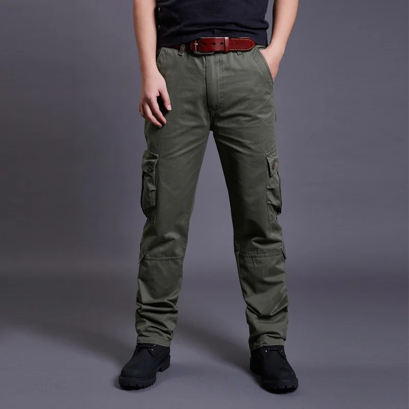  Icpans Winter Tactical Black Cargo Pants Men Loose Fit Military Style Side Pockets Army Black Denim
