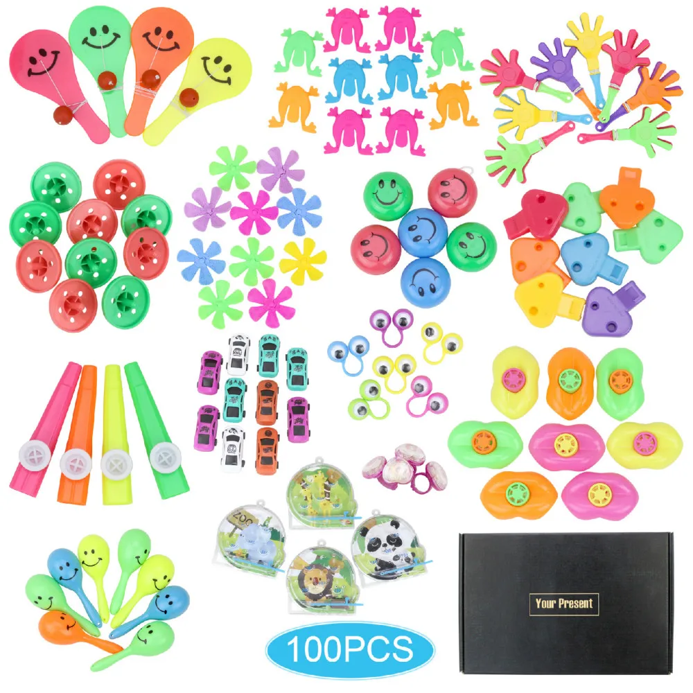 100 pièces enfants dessin animé chapeaux fête d'anniversaire cadeaux prix assortis petits jouets ensemble soutien enfant jouer avec un ami s'amuser