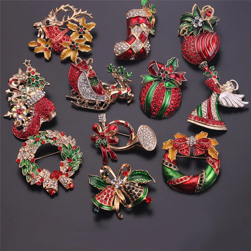 

Free Shipping Brooches Winter Collection Christmas Brooch Pin Snowman Santa Claus Boot Garland Fashion Jewelry Christmas Gift