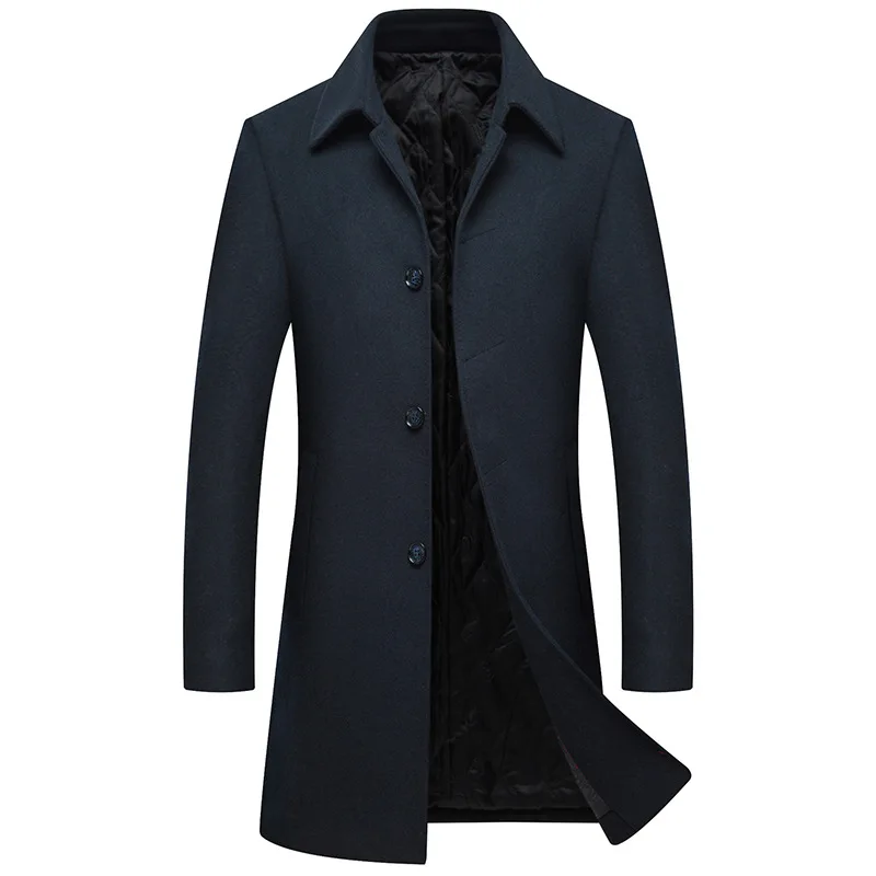 Новое поступление длинный однобортный мужской пиджак с отложным воротником тонкий толстый мужской шерстяной пиджак - Цвет: Тёмно-синий