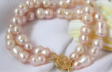 

00783 Real 2strands 8" 10mm pink double pearl bangle bracelet (A0502)
