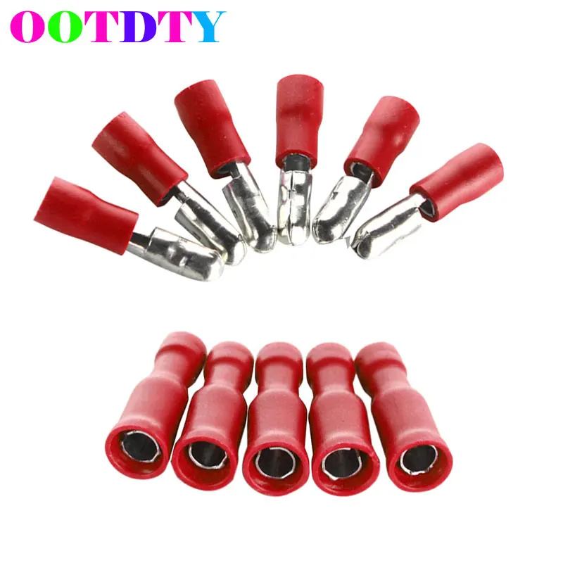 

100pcs/set Red Insulated Bullet Connectors Terminals 22-16AWG Wire Kit Male + Female Connector