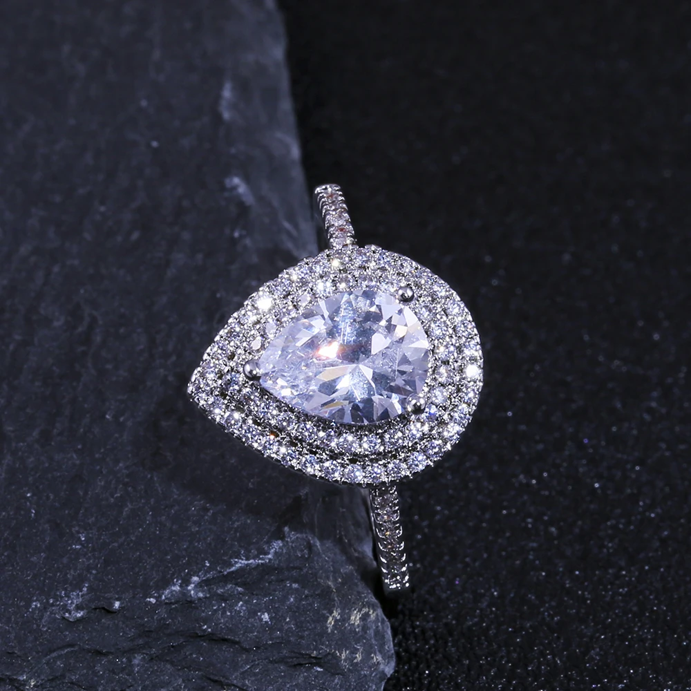 

Huitan Simple Water Drop Engagement Ring For Women With Micro Paved Cute Pear Shaped Female Ring Band Wholesale Jewelry Ring
