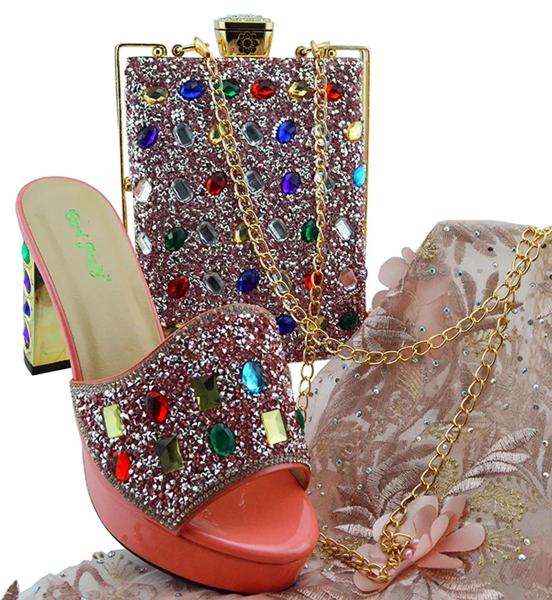 

Free shipping women nice shoes bag set matching for african aso ebi wedding party pink newest fashion italian design SB8145-4