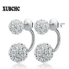 New 19 Color Double Side Earring Fashion Brand Jewelry Stainless Steel Earrings Crystal Ball Women Double