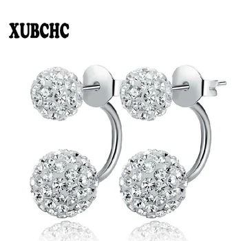 New 19 Color Double Side Earring Fashion Brand Jewelry Stainless Steel Earrings Crystal Ball Women Double Stud Earrings 8MM/10MM