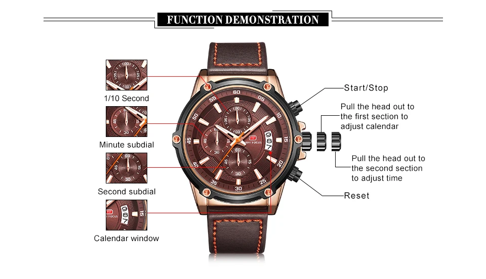 Мини фокус модные мужские часы лучший бренд Роскошные Кварцевые часы кожаный ремешок, календарь хронограф спортивные наручные часы для мужчин