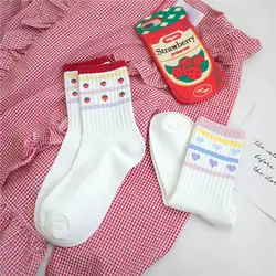 Kawaii Любовь клубника конфеты мультфильм дизайн хлопок для женщин носки для девочек Harajuku лоскутное смешные короткие носки Прямая доставка