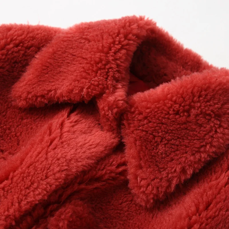 Manteau Manteaux Hiver Laine Réel De Coréenne Automne Vintage Moutons En 100 Mouton Peau Veste Vêtements Longs Zt1338 Femmes Red Rouge 2018 Fourrure dwUqqI