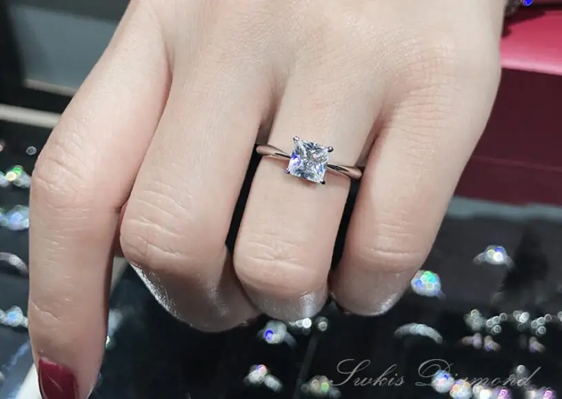 Классический бренд Solitaire, новинка, роскошные ювелирные изделия, чистое серебро 925 пробы, площадь принцессы 5А, цирконий, Женское Обручальное кольцо, набор колец