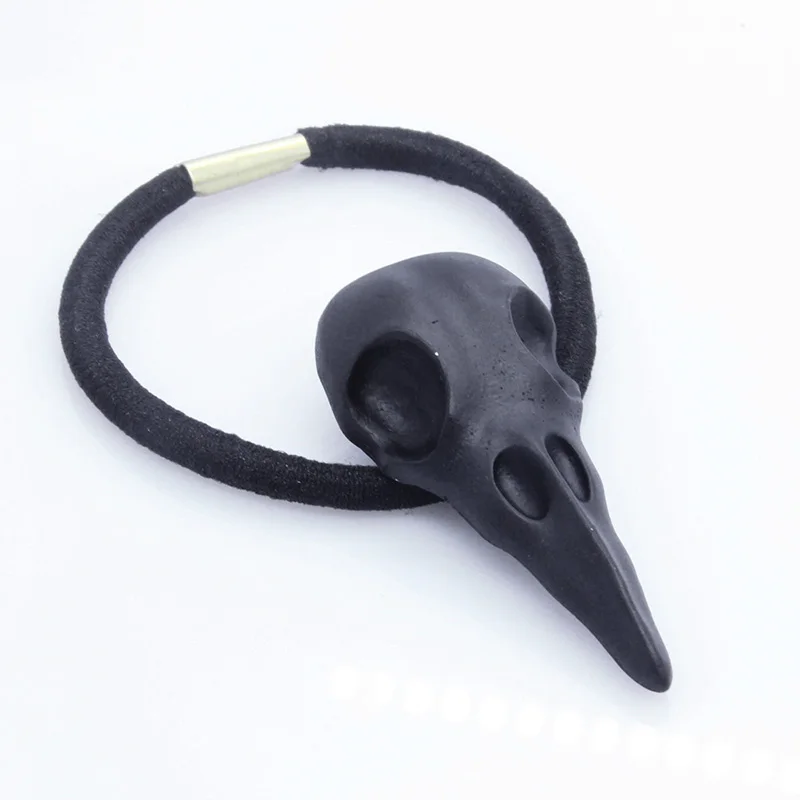 Punk Gothic Metal Crow Skull Hairband Pony Tail Holder Elastic Hair Rope Tie Headwear Women's Accessories hair accessory