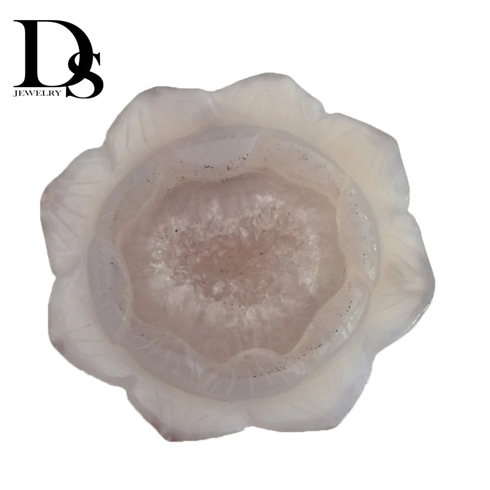 

Natural Agate Geode Lotus Figurine Drusy Cluster Crystal Flower Jade Quartz Mineral Specimen Wedding Holiday Party Decoration